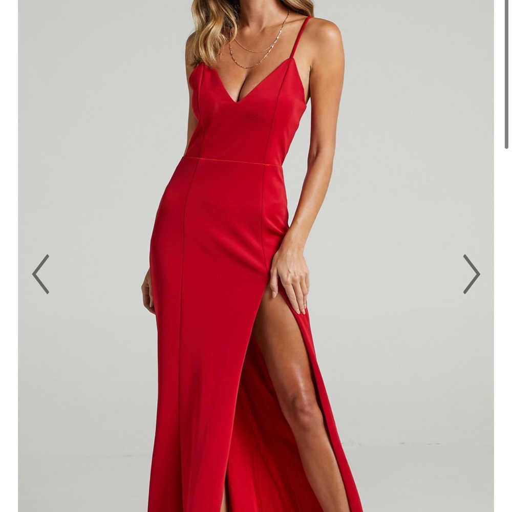 Red gown with high slit